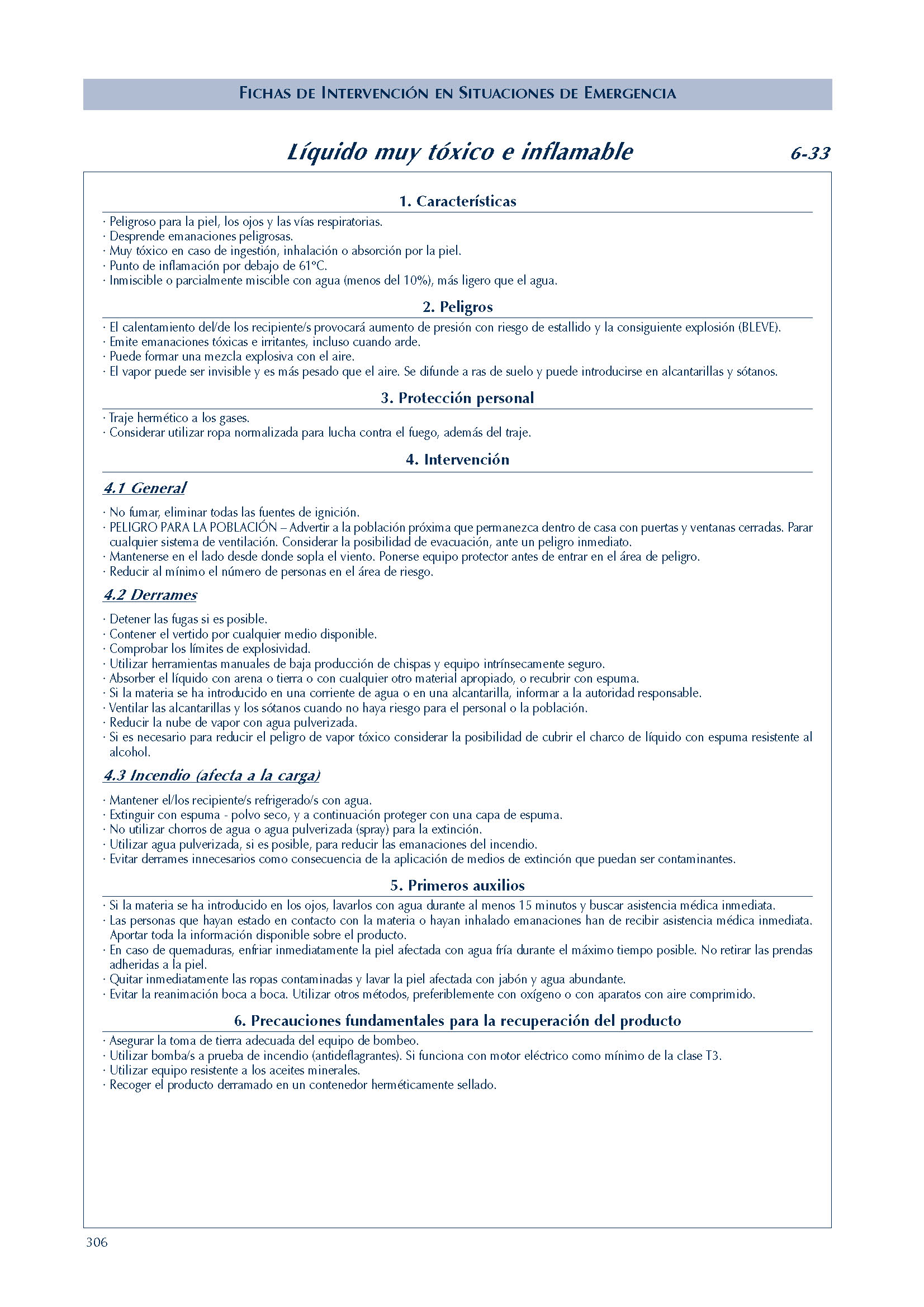 270 FICHA 6-33 LIQUIDO MUY TOXICO INFLAMABLE FICHAS EMERGENCIA